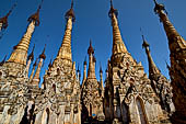 Rows of stupas in the Kakku (Kekku) Pagoda complex. The complex was kept hidden from the rest of the world until 2002 when it was opened to foreigners. Shan State, Burma (Myanmar). 